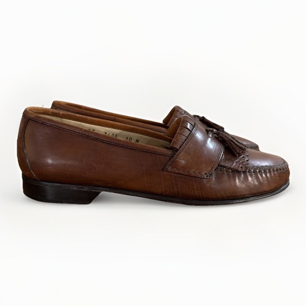 Johnston Murphy Domani Tassel Kiltie Loafers 10N Brown Leather Dress Shoes Italy